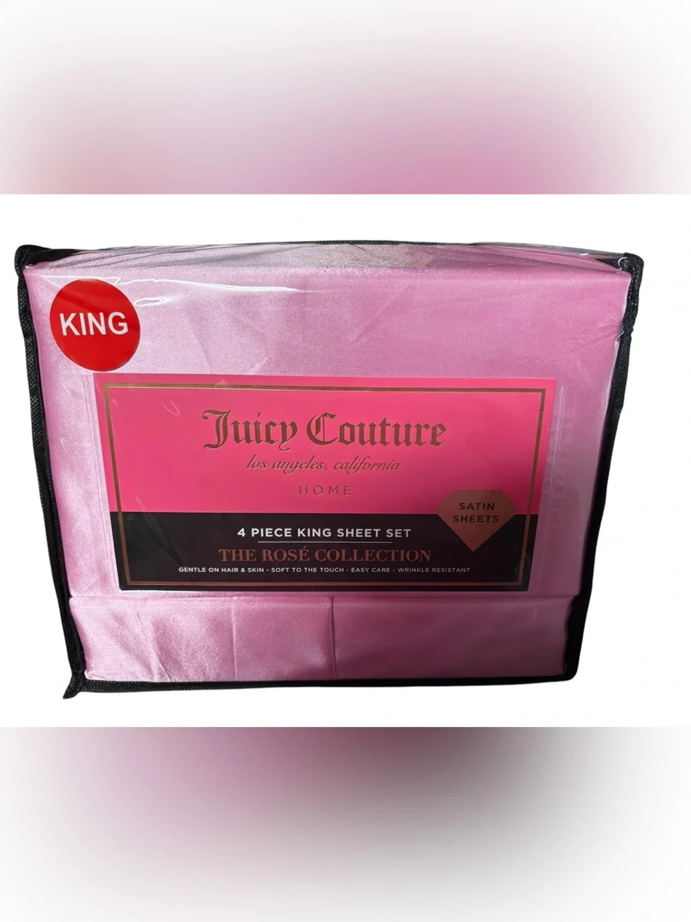 Juicy Couture Home King Satin Sheet Set Pink Rosé Collection - NWT